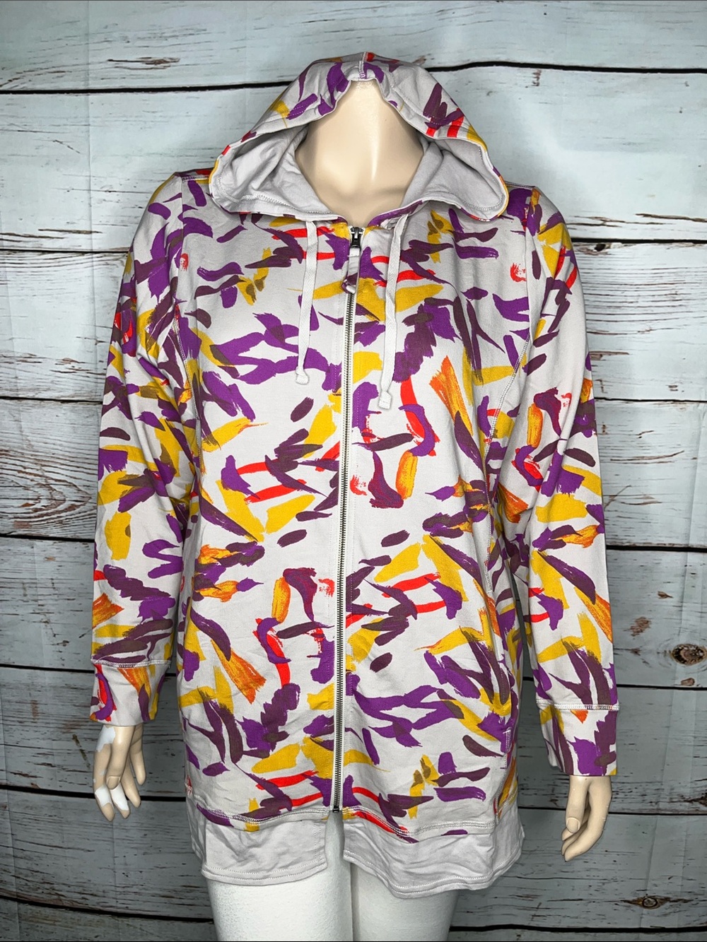 LOGO Lounge NWOT Sz XL Gray - Abstract Print Zip Front Hoodie Sweatshirt Jacket